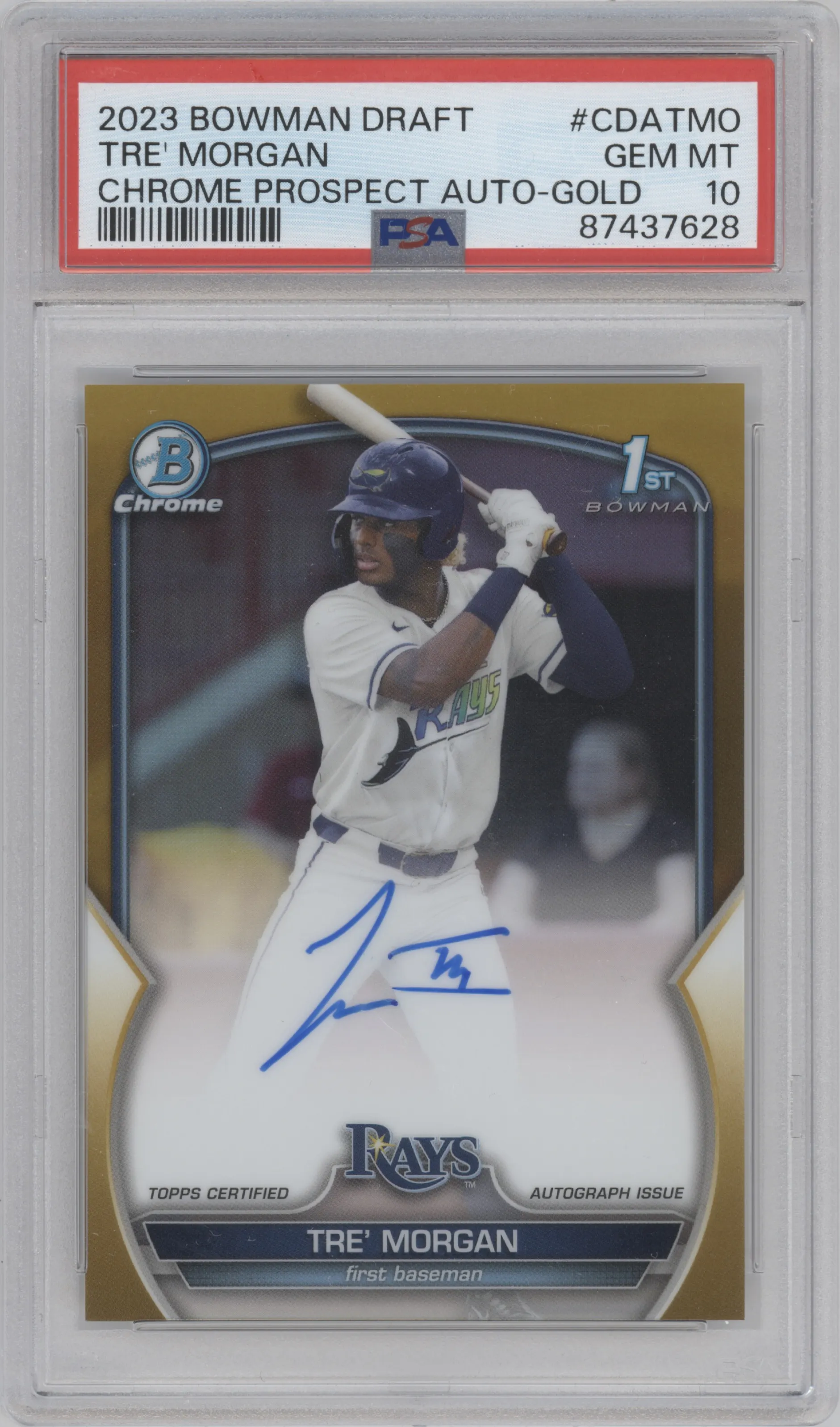 2023 Bowman Draft Chr.Pros.Auto Tre' Morgan Gold Refractor PSA 10
