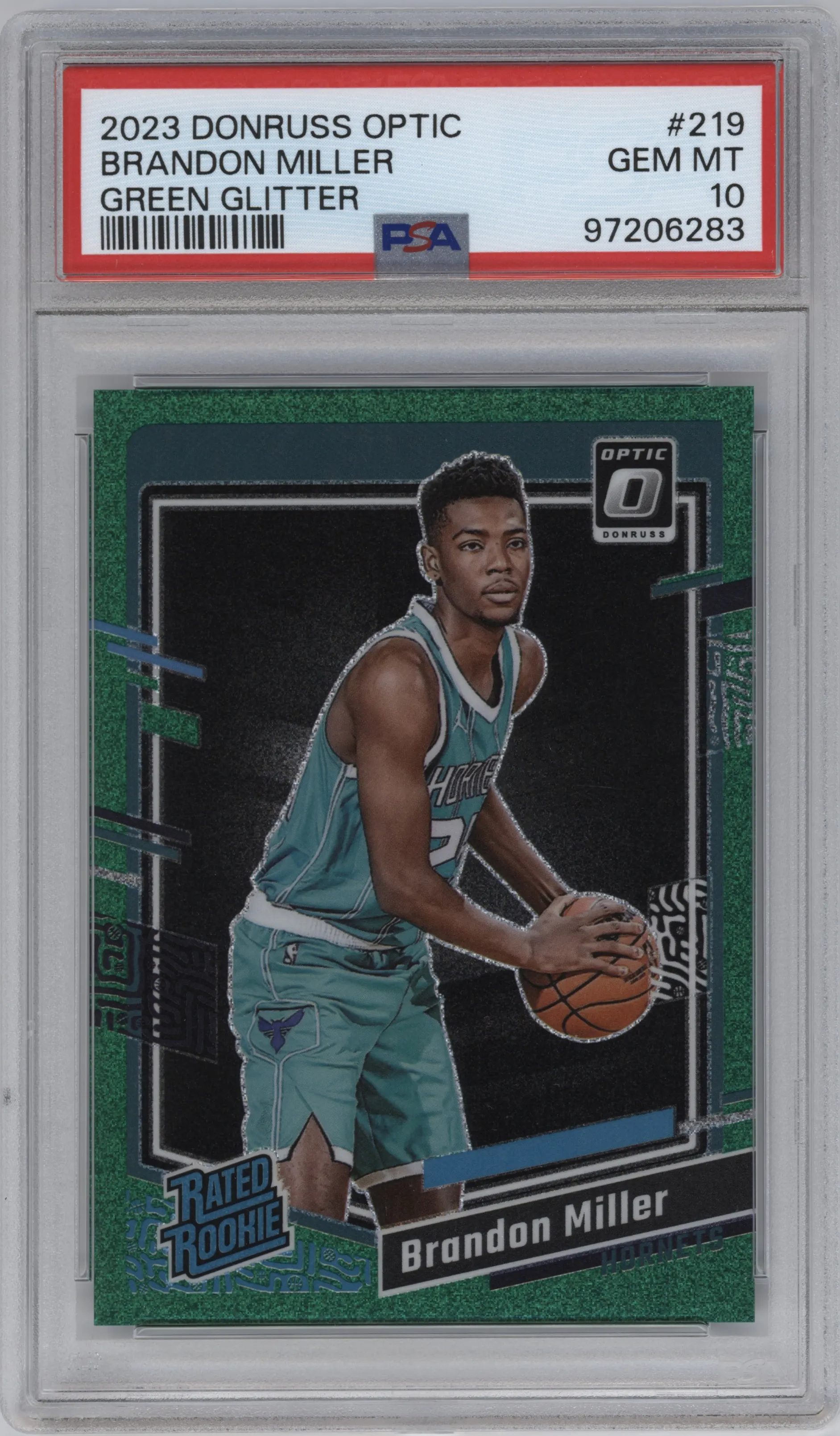 2023 Donruss Optic Rated Rookie Brandon Miller Green Glitter PSA 10