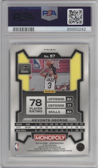 Keyonte George from the 2023-24 Panini Prizm Monopoly set featuring a  Monopoly Man Black & White  parallel graded by PSA and given an overall grade of 10.