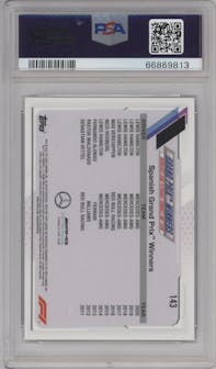 Lewis Hamilton from the 2021 Topps Chrome Sapphire Edition Formula 1 set graded by PSA and given an overall grade of 9.
