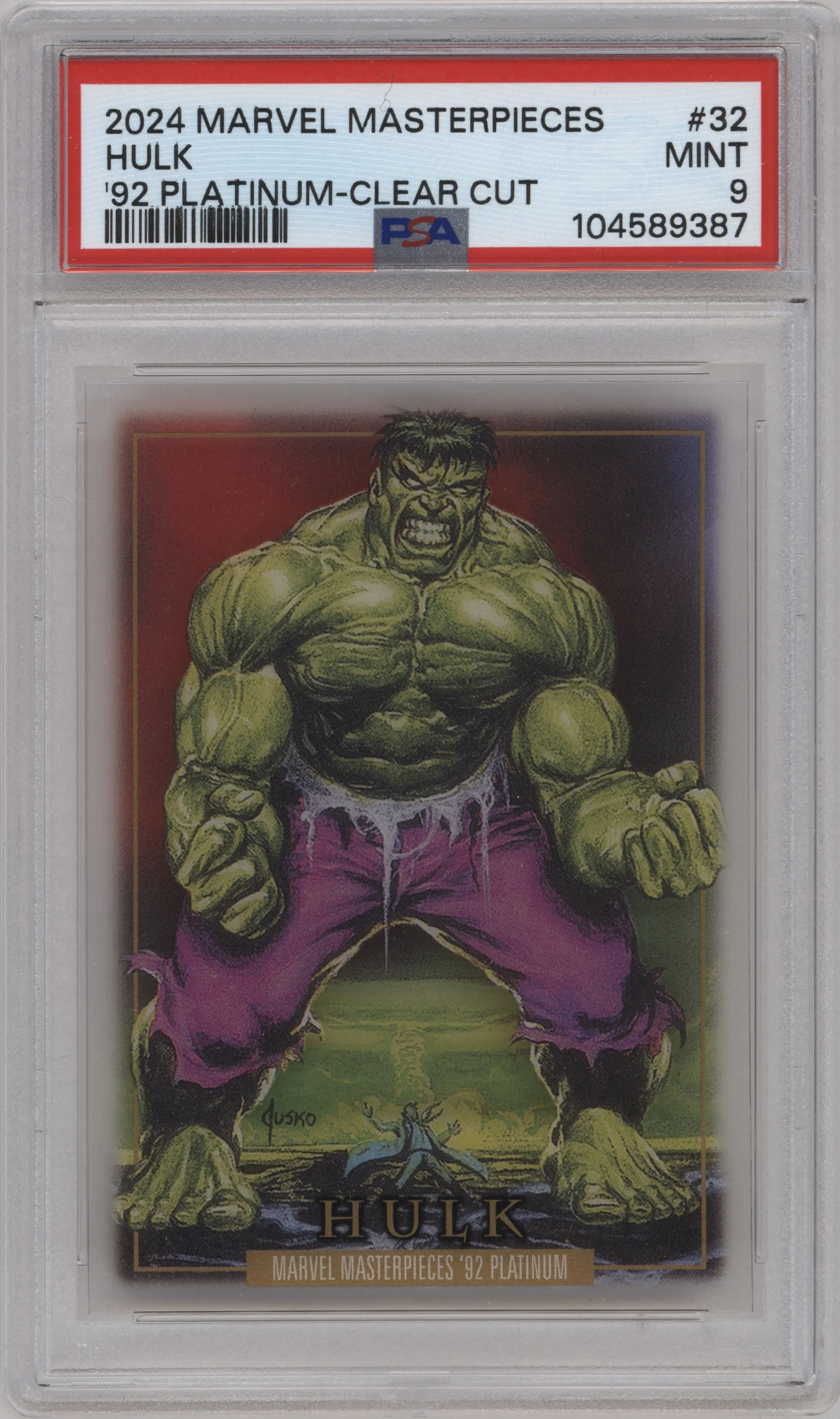 2024 Upper Deck Marvel Masterpieces '92 Platinum Hulk Clear Cut #32 PSA 9