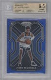 Jaden McDaniels from the 2020-21 Panini Prizm set featuring a Blue Prizm parallel graded by Beckett and given an overall grade of 9.5.