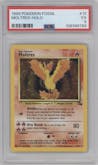 Moltres from the 1999 Pokemon set graded by PSA and given an overall grade of 5.