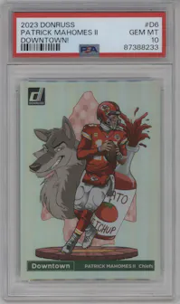 Patrick Mahomes II  from the 2023 Panini Donruss set graded by PSA and given an overall grade of 10.