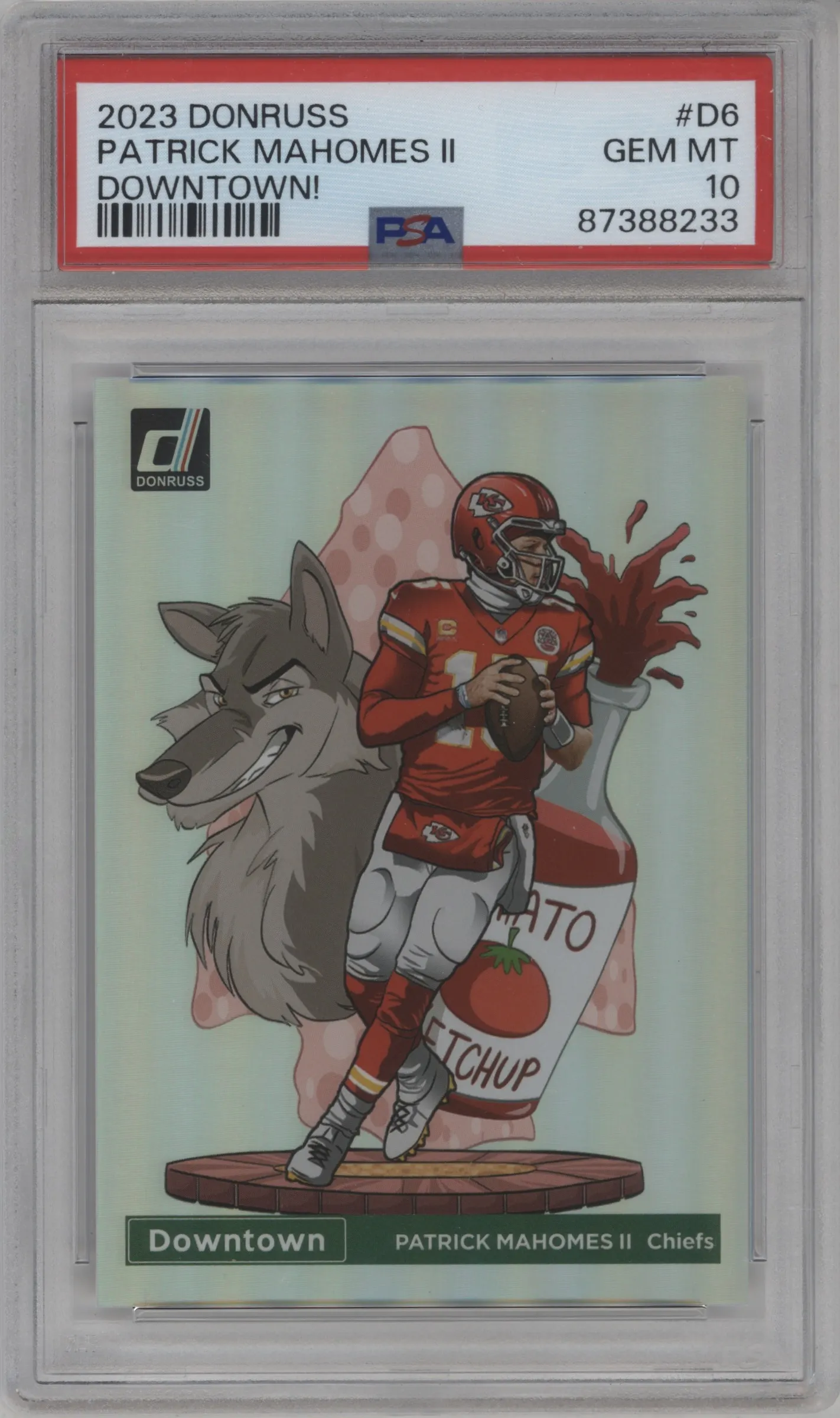 Patrick Mahomes II  from the 2023 Panini Donruss set graded by PSA and given an overall grade of 10.