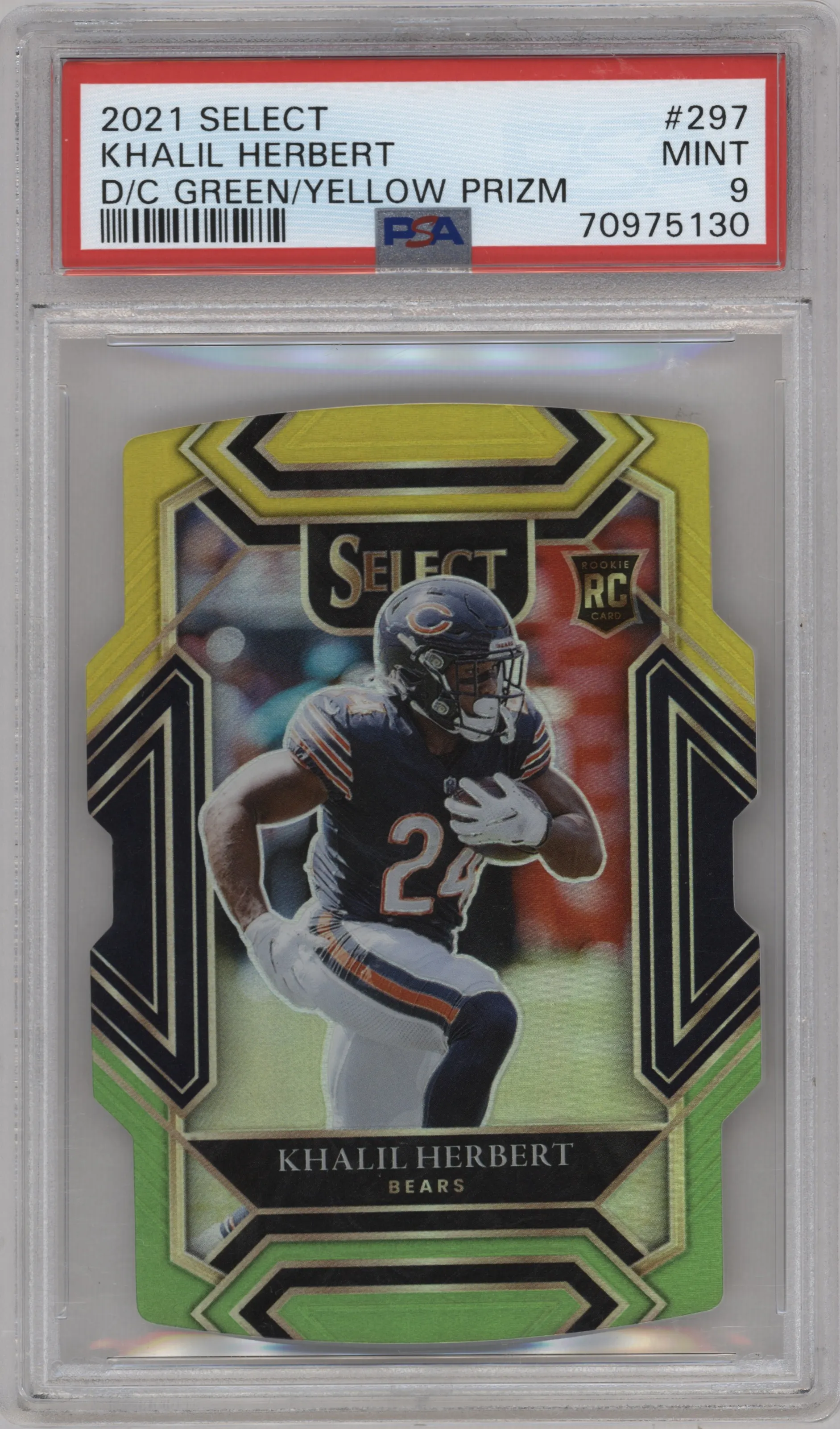 2021 Panini Select Club Lvl. Khalil Herbert Die-Cut Green/Yellow #297 PSA 9