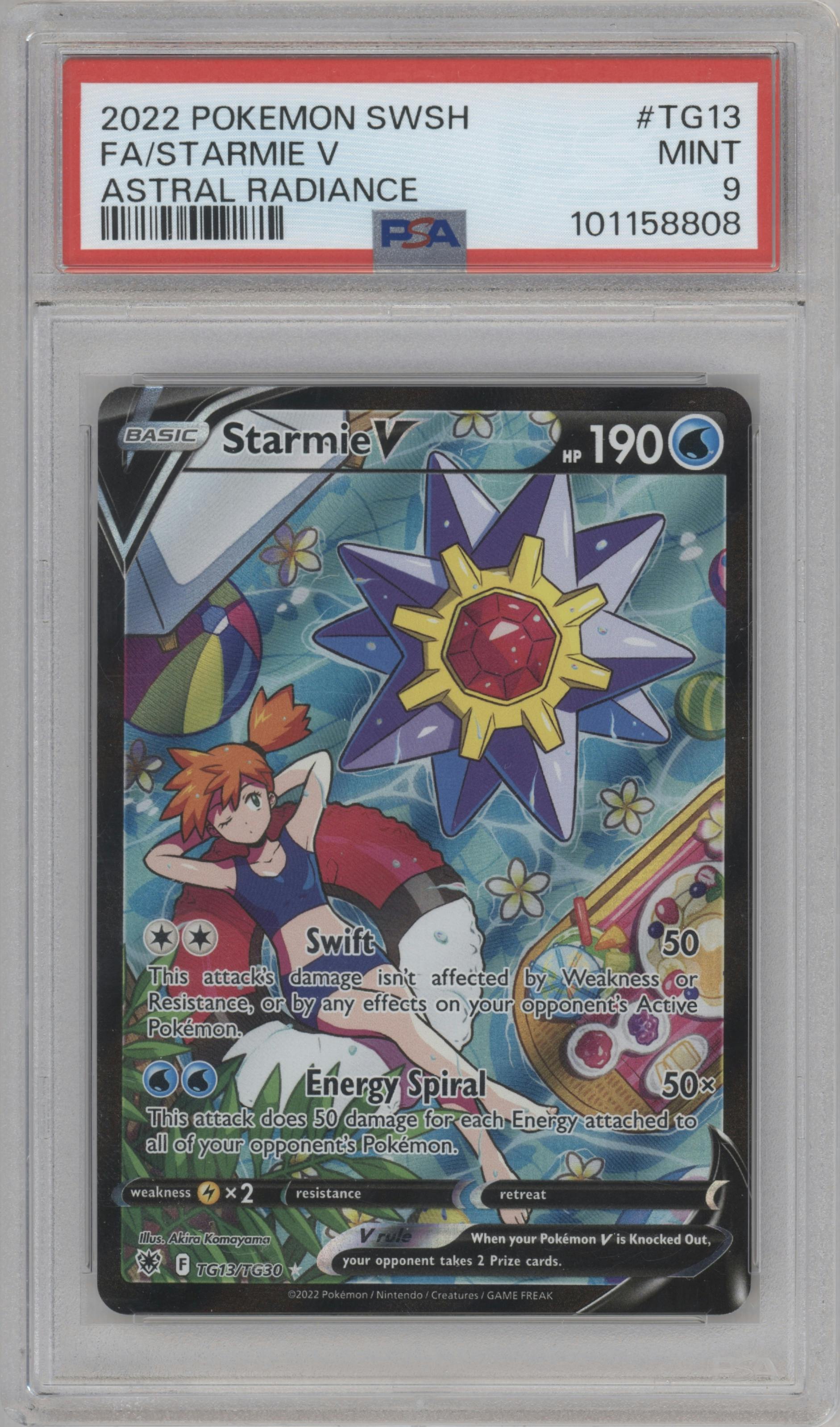 Starmie V from the 2022 Pokemon SWSH set graded by PSA and given an overall grade of 9.