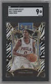 Tyrese Maxey from the 2023-24 Panini Select  set featuring a Zebra Prizm parallel graded by SGC and given an overall grade of 9.