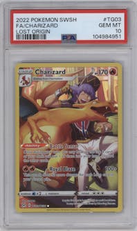 Charizard from the 2022 Pokemon SWSH set graded by PSA and given an overall grade of 10.