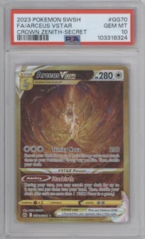 Arceus VSTAR from the 2023 Pokemon SWSH set graded by PSA and given an overall grade of 10.