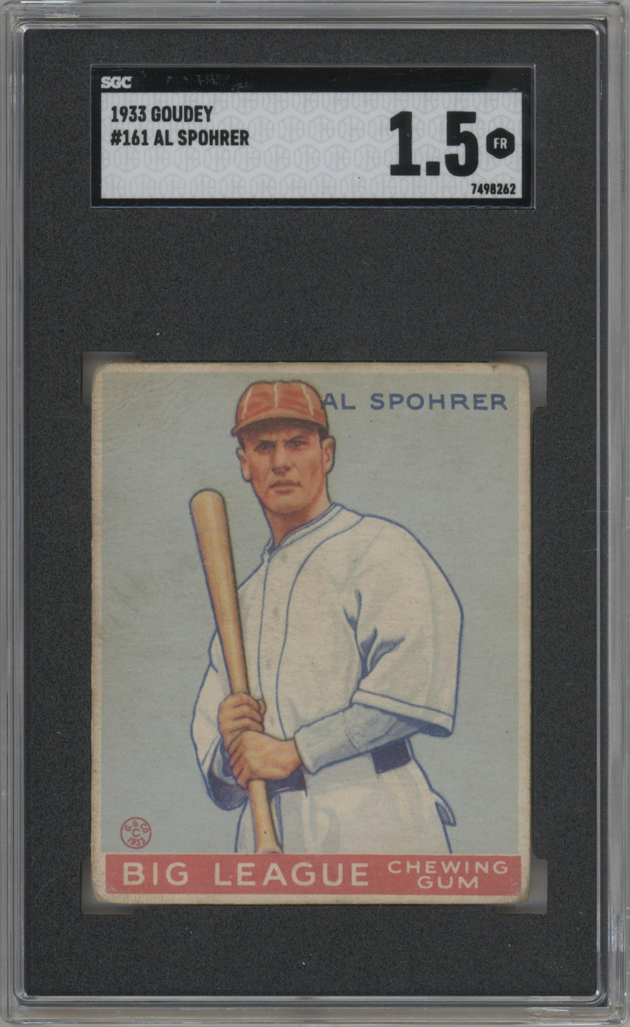 Al Spohrer from the 1933 Goudey set graded by SGC and given an overall grade of 1.5.
