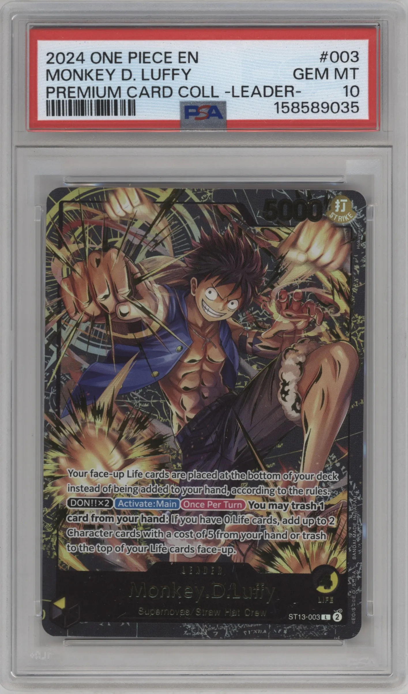 2024 One Piece Prem.Card Coll.Leader Monkey.D.Luffy L #ST13-003 L PSA 10