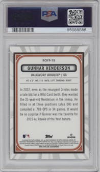 Gunnar Henderson from the 2023 Bowman Mega Box set graded by PSA and given an overall grade of 10.