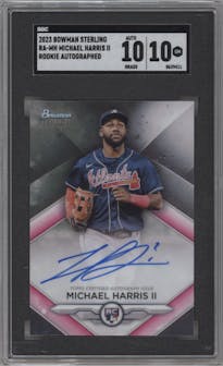 Michael Harris II from the 2023 Bowman Sterling set graded by SGC and given an overall grade of 10.