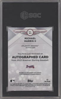 Michael Harris II from the 2023 Bowman Sterling set graded by SGC and given an overall grade of 10.