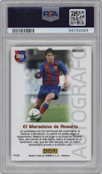 Messi from the 2004-05 Panini Megacracks Barca Campeon/Campio set graded by PSA and given an overall grade of 10.