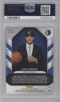 Luka Doncic from the 2018-19 Panini Prizm set featuring a Fast Break parallel graded by PSA and given an overall grade of 9.