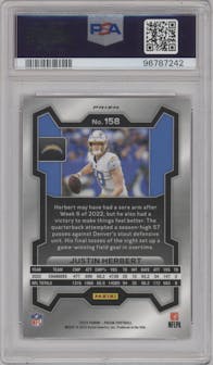 Justin Herbert from the 2023 Panini Prizm set featuring a Red/White/Blue parallel graded by PSA and given an overall grade of 10.