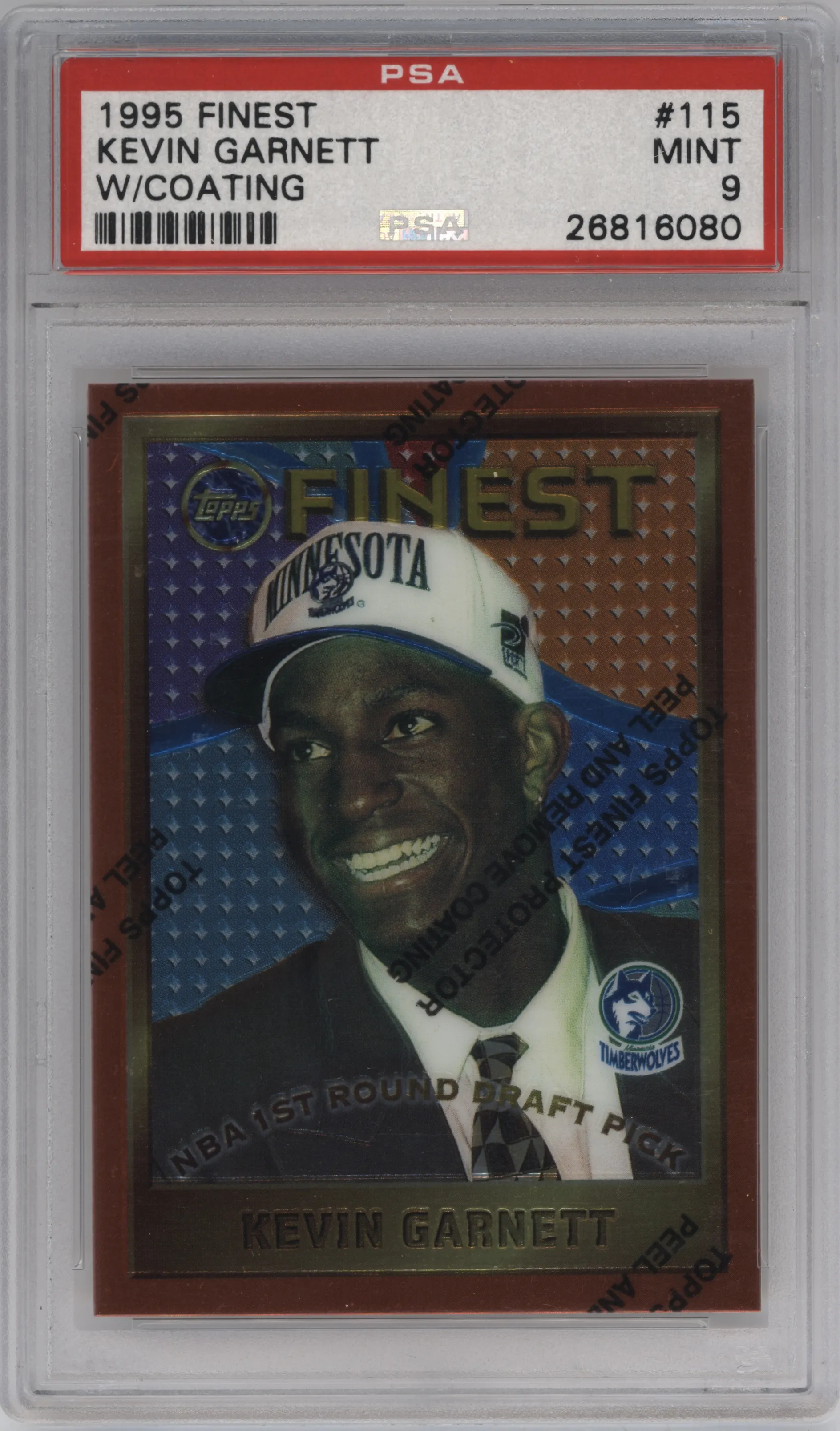 1995 Topps Finest Kevin Garnett W/ Coating #115 PSA 9