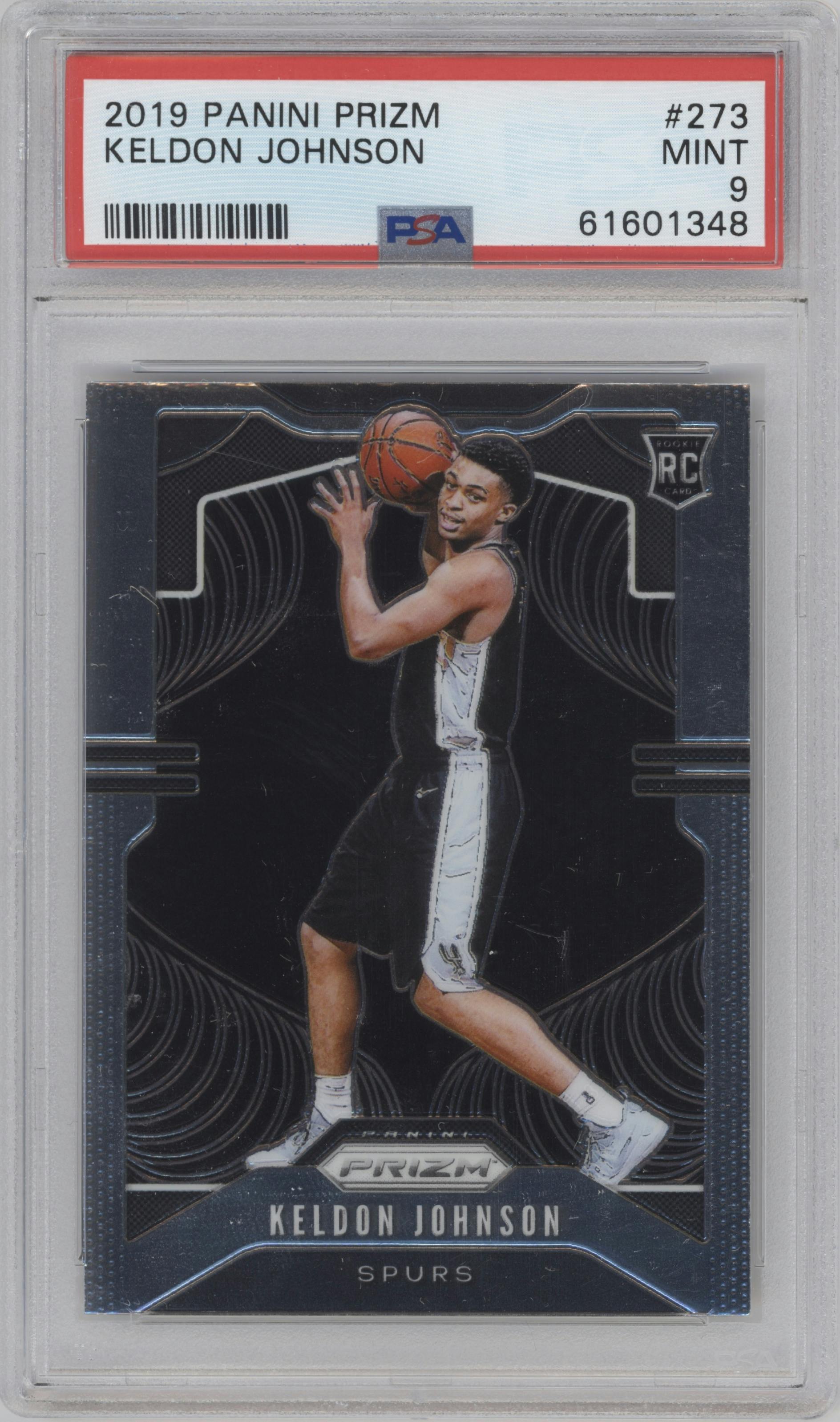 Keldon Johnson from the 2019-20 Panini Prizm set graded by PSA and given an overall grade of 9.