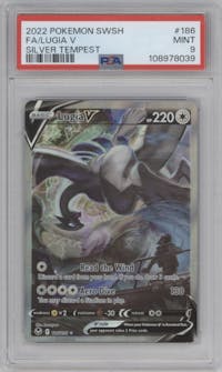 Lugia V from the 2022 Pokemon SWSH set graded by PSA and given an overall grade of 9.