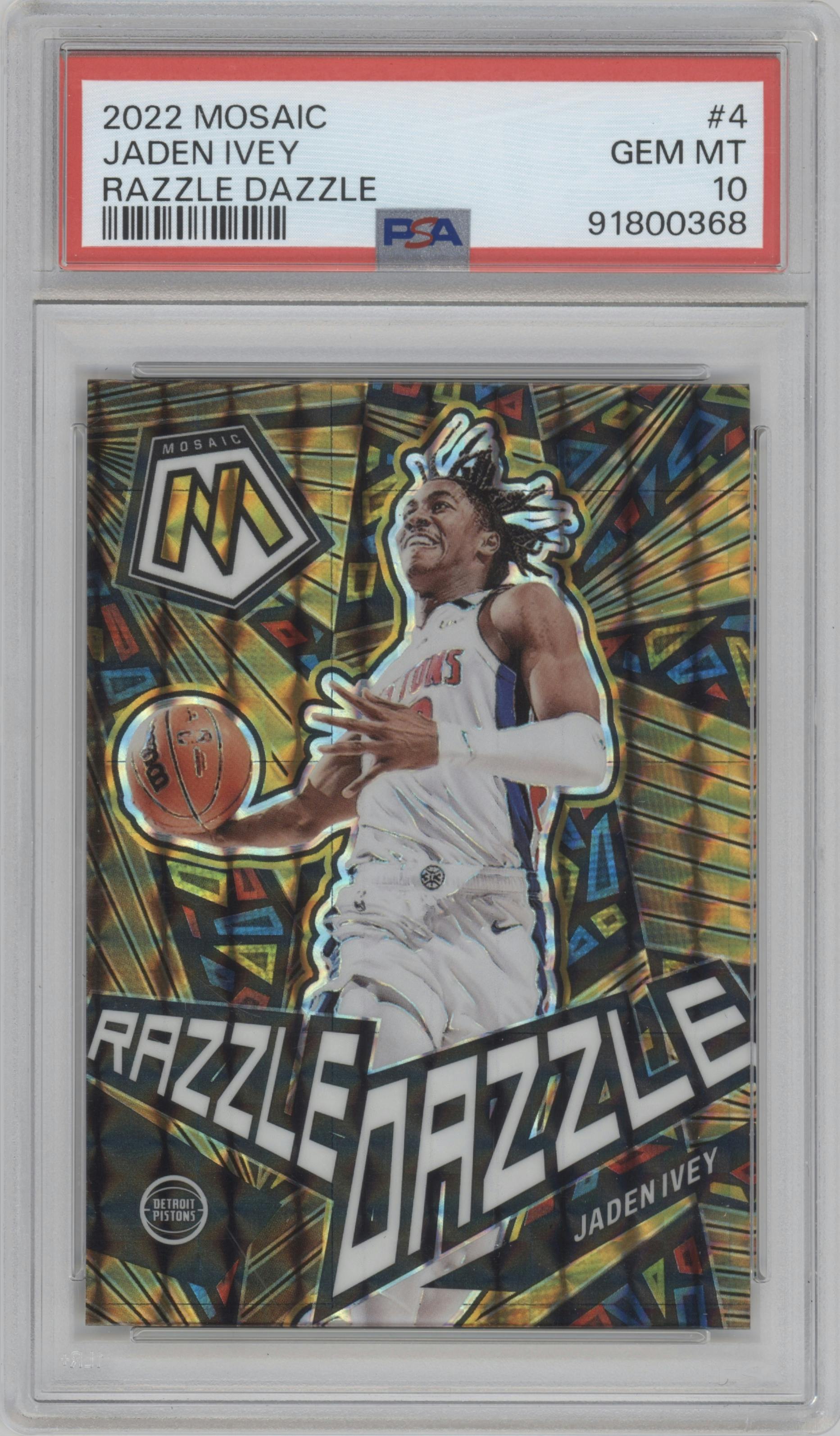 Jaden Ivey from the 2022-23 Panini Mosaic set graded by PSA and given an overall grade of 10.