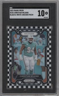 Christian Wilkins from the 2023 Panini Prizm set featuring a Black/White Checker parallel graded by SGC and given an overall grade of 10.