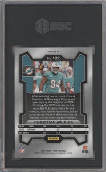 Christian Wilkins from the 2023 Panini Prizm set featuring a Black/White Checker parallel graded by SGC and given an overall grade of 10.