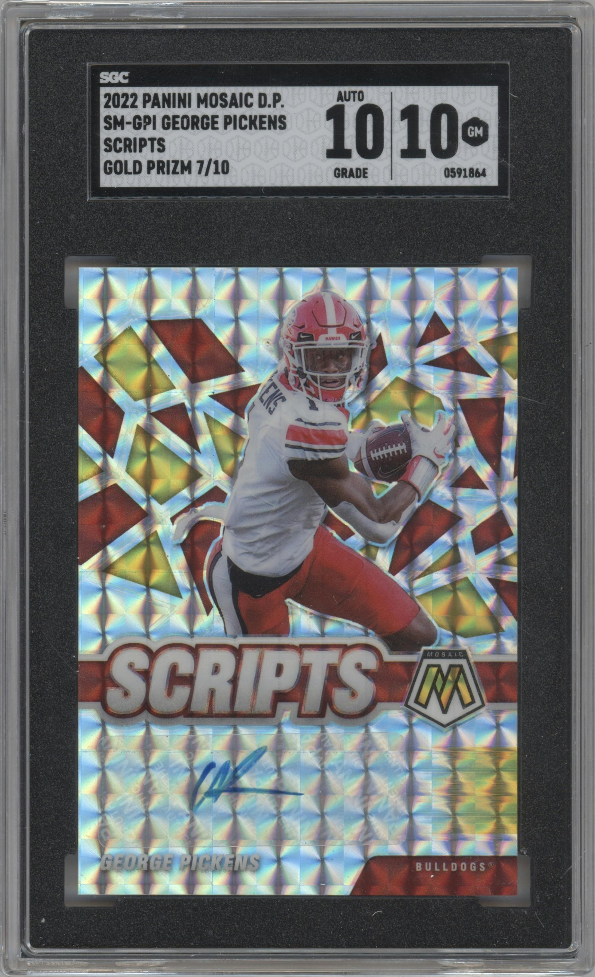 George Pickens from the 2022 Panini Mosaic Draft Picks set featuring a Gold parallel graded by SGC and given an overall grade of 10.