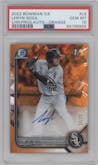 Lenyn Sosa from the 2022 Bowman Sapphire Edition set featuring a Orange parallel graded by PSA and given an overall grade of 10.