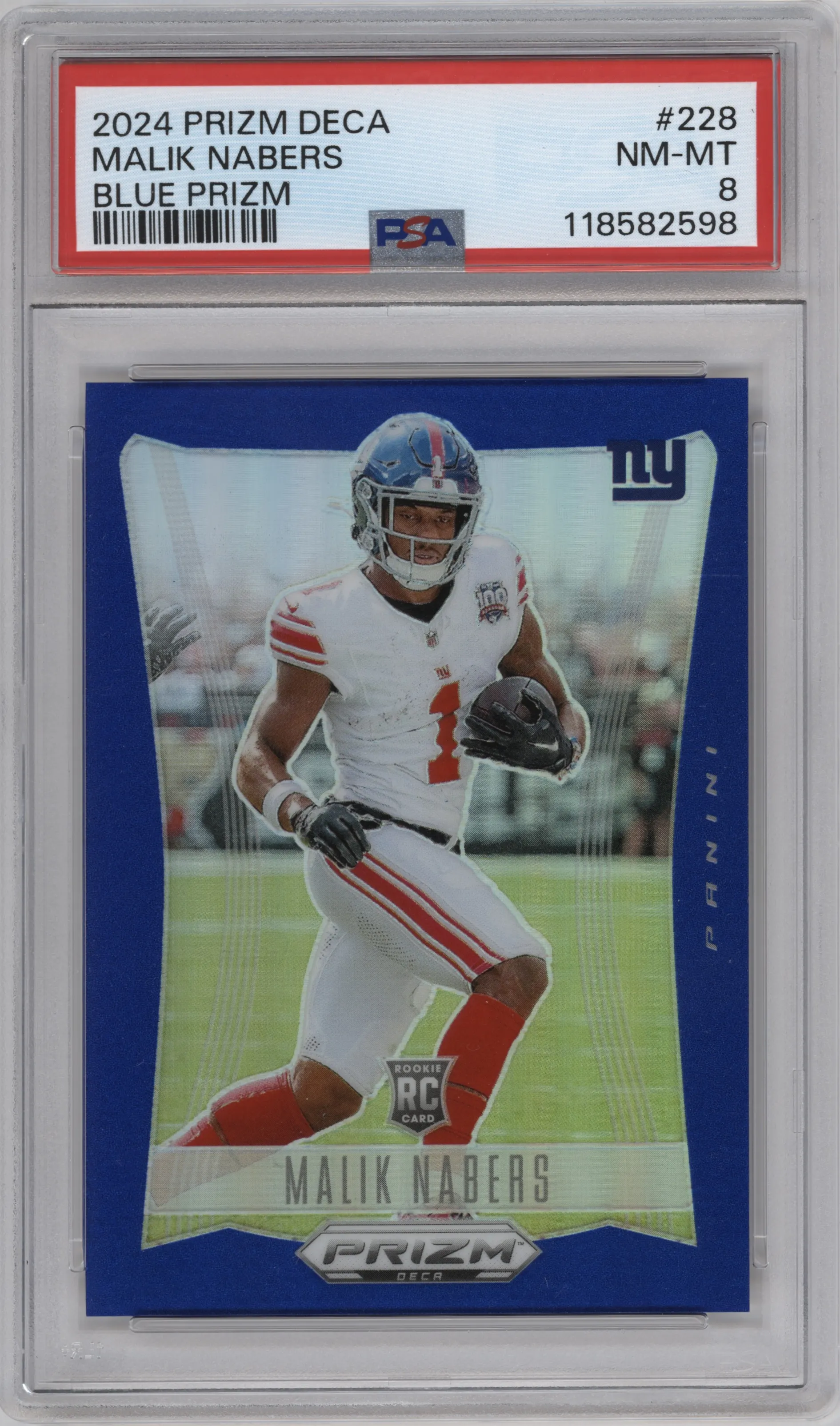 2024 Panini Prizm Deca Malik Nabers Blue Prizm PSA 8