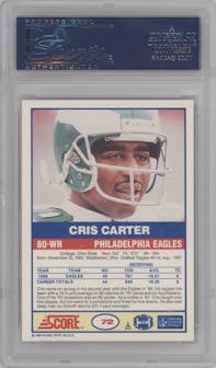 Cris Carter from the 1989 Score set graded by PSA and given an overall grade of 10.