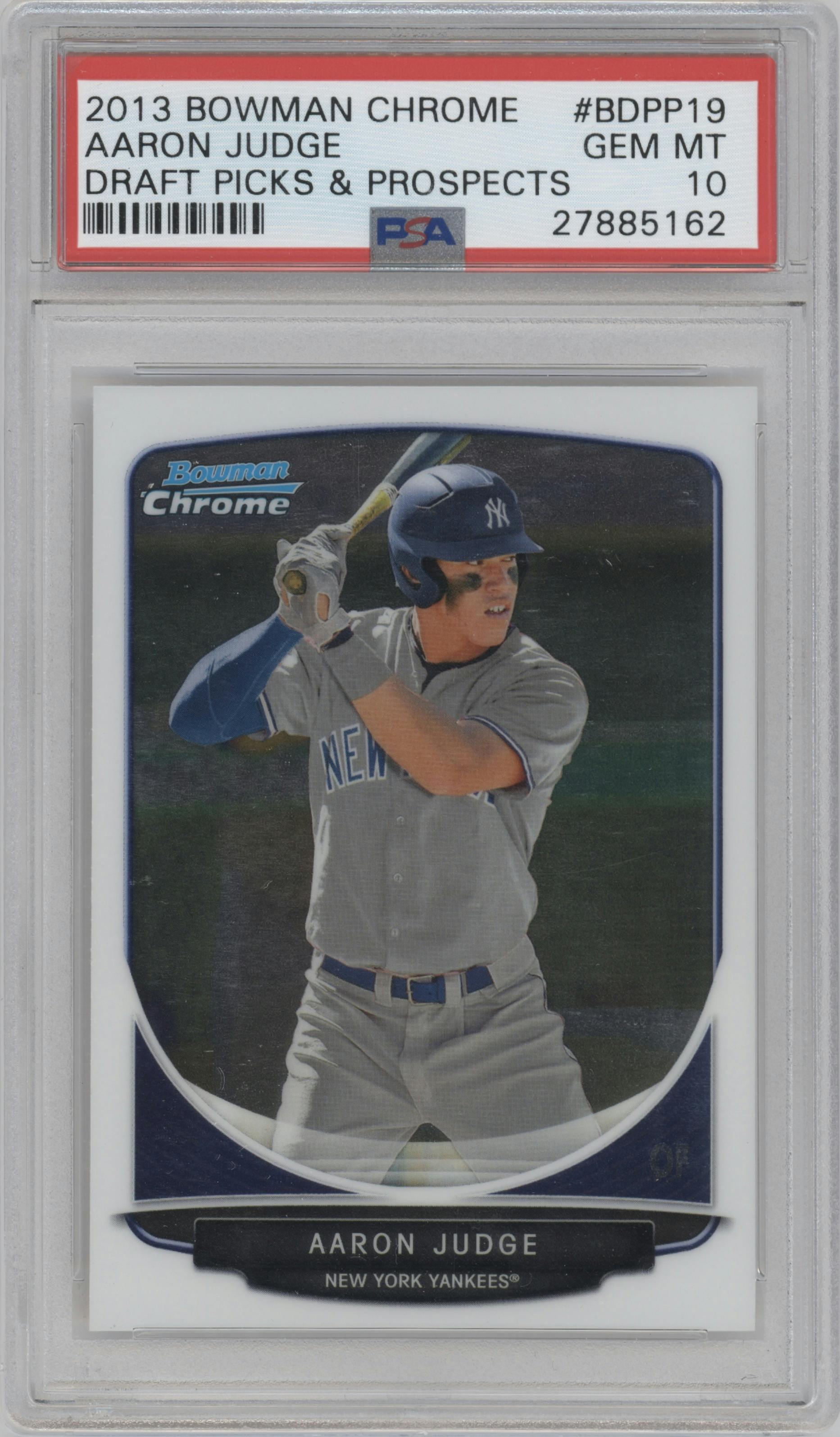 Aaron Judge from the 2013 Bowman Draft Picks & Prospects set graded by PSA and given an overall grade of 10.