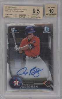 Alex Bregman from the 2016 Bowman Chrome set graded by Beckett and given an overall grade of 9.5.