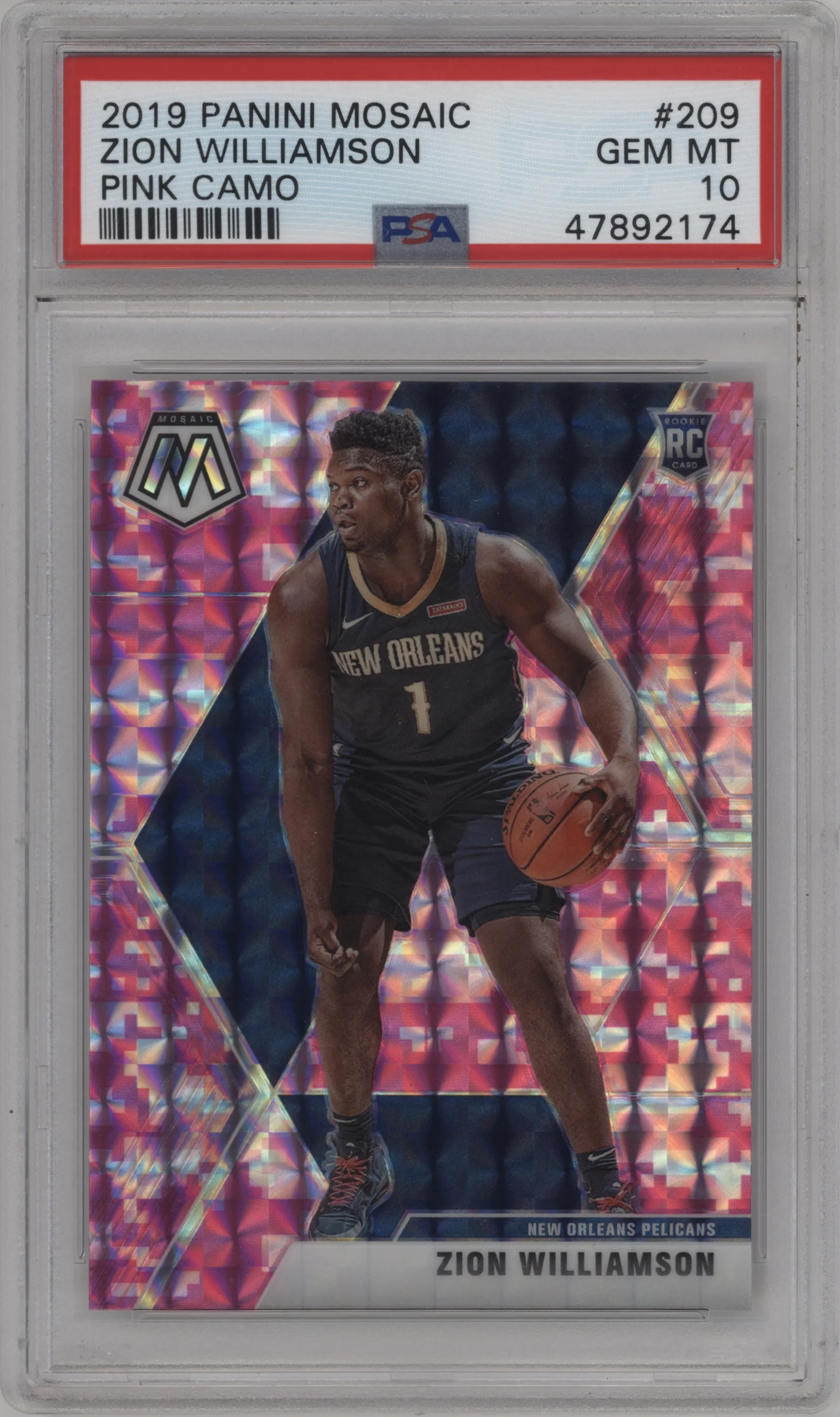 2019 Panini Mosaic Zion Williamson Pink Camo PSA 10