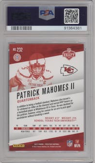 Patrick Mahomes II from the 2017 Panini Prestige set graded by PSA and given an overall grade of 9.