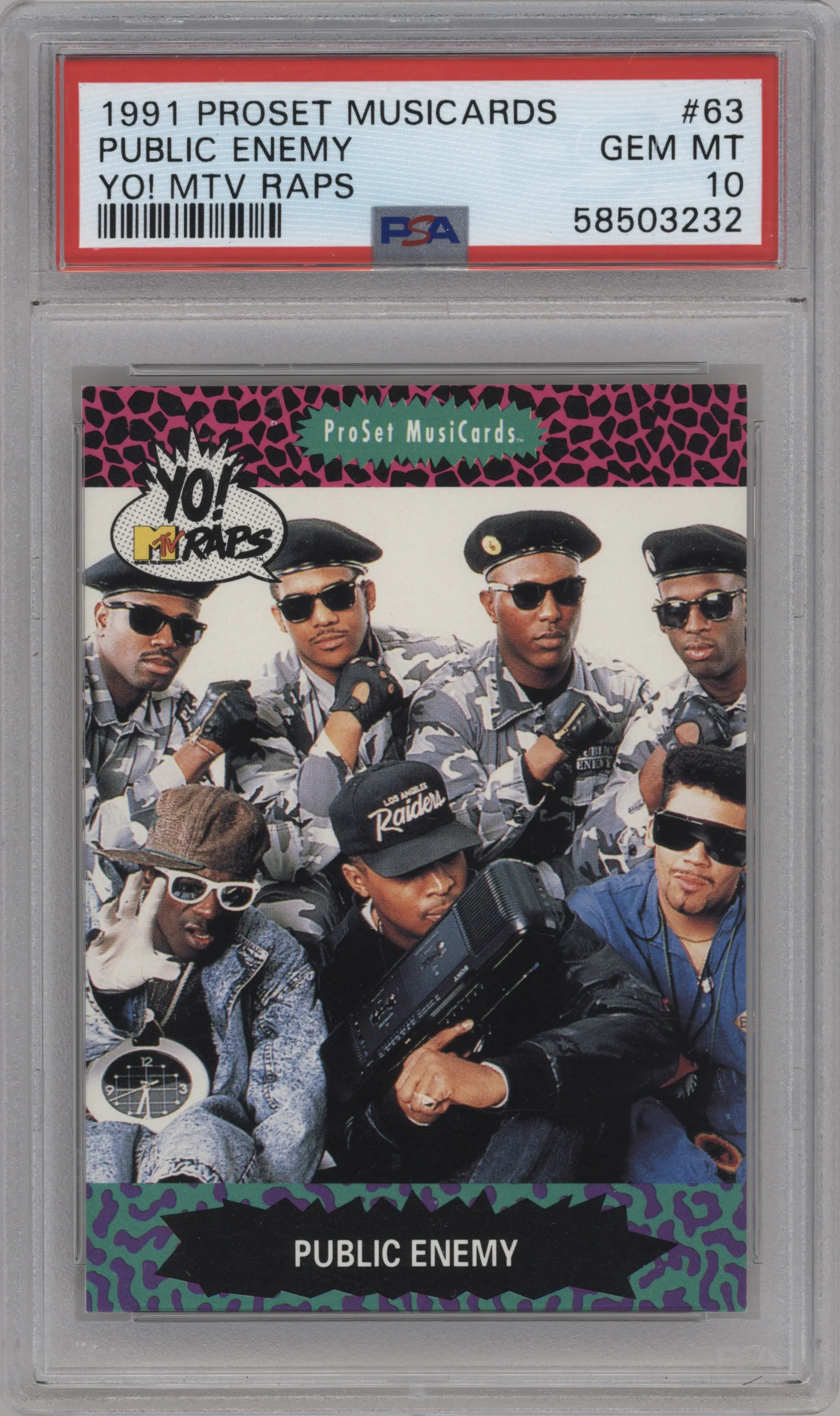 1991 Pro Set Yo! MTV Raps Public Enemy #63 PSA 10