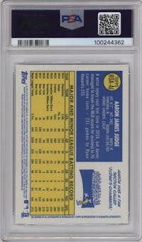 Aaron Judge from the 2019 Topps Heritage set featuring a Red Ink parallel graded by PSA and given an overall grade of 10.