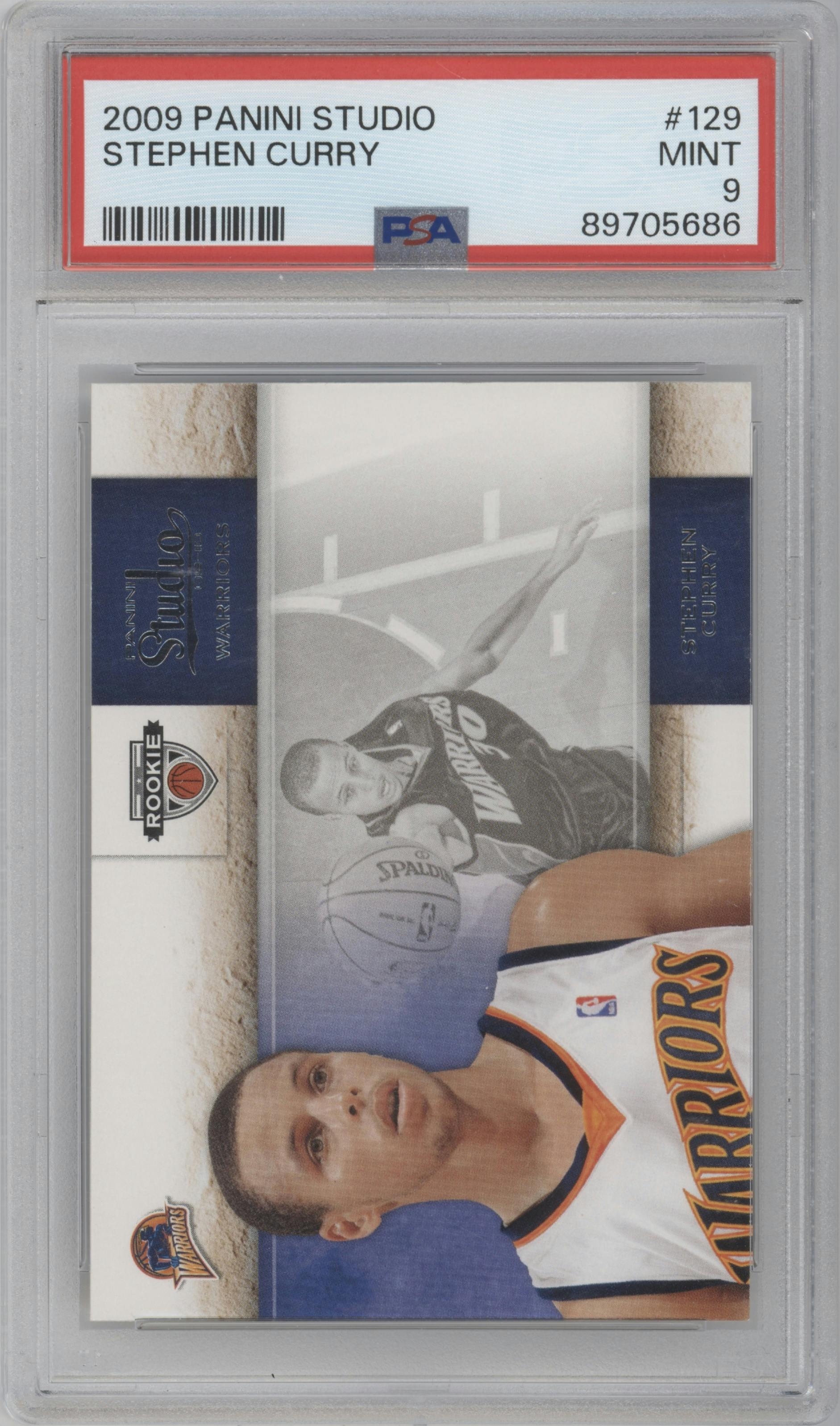Stephen Curry from the 2009-10 Panini Studio set graded by PSA and given an overall grade of 9.