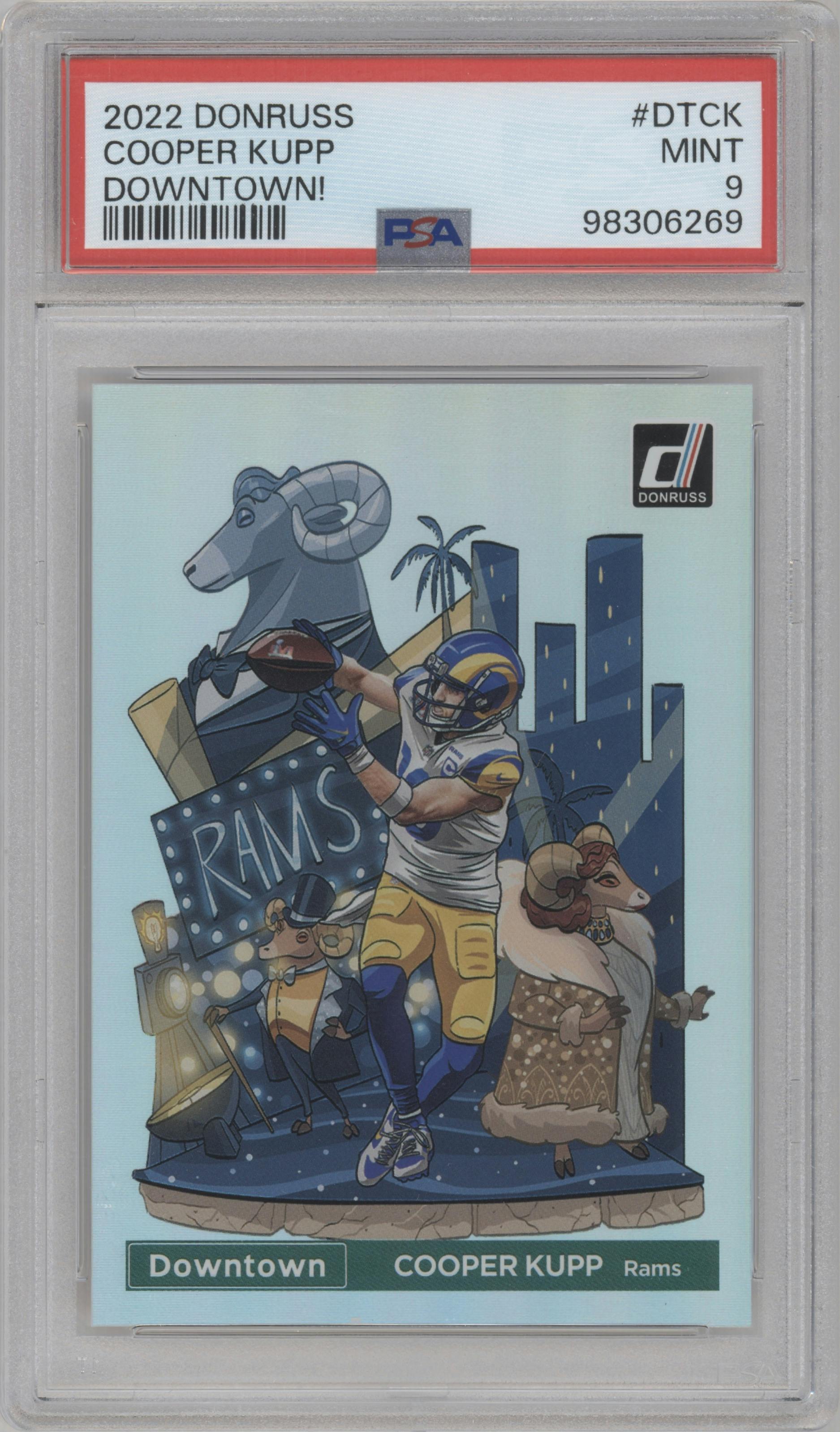 Cooper Kupp from the 2022 Panini Donruss set graded by PSA and given an overall grade of 9.