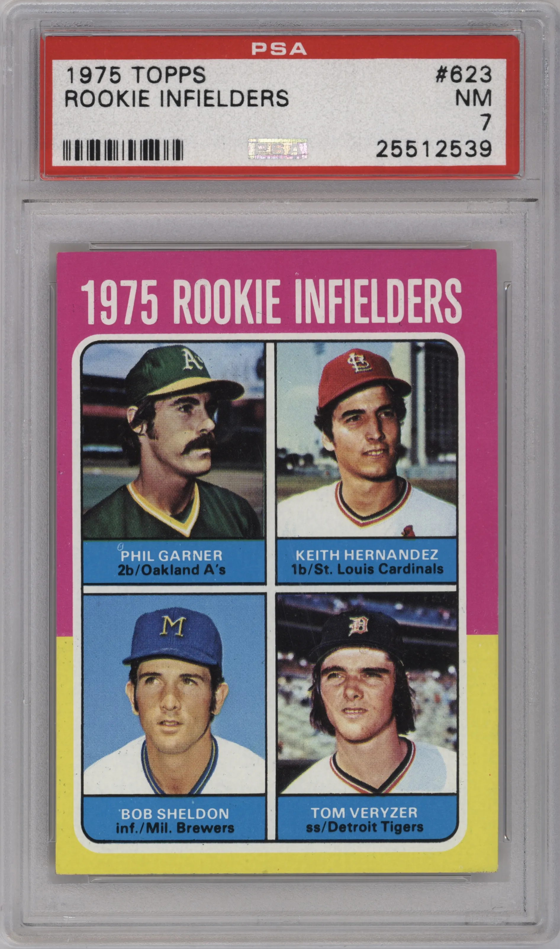 1975 Topps Phil Garner/Keith Hernandez/Bob Sheldon/Tom Veryzer #623 PSA 7