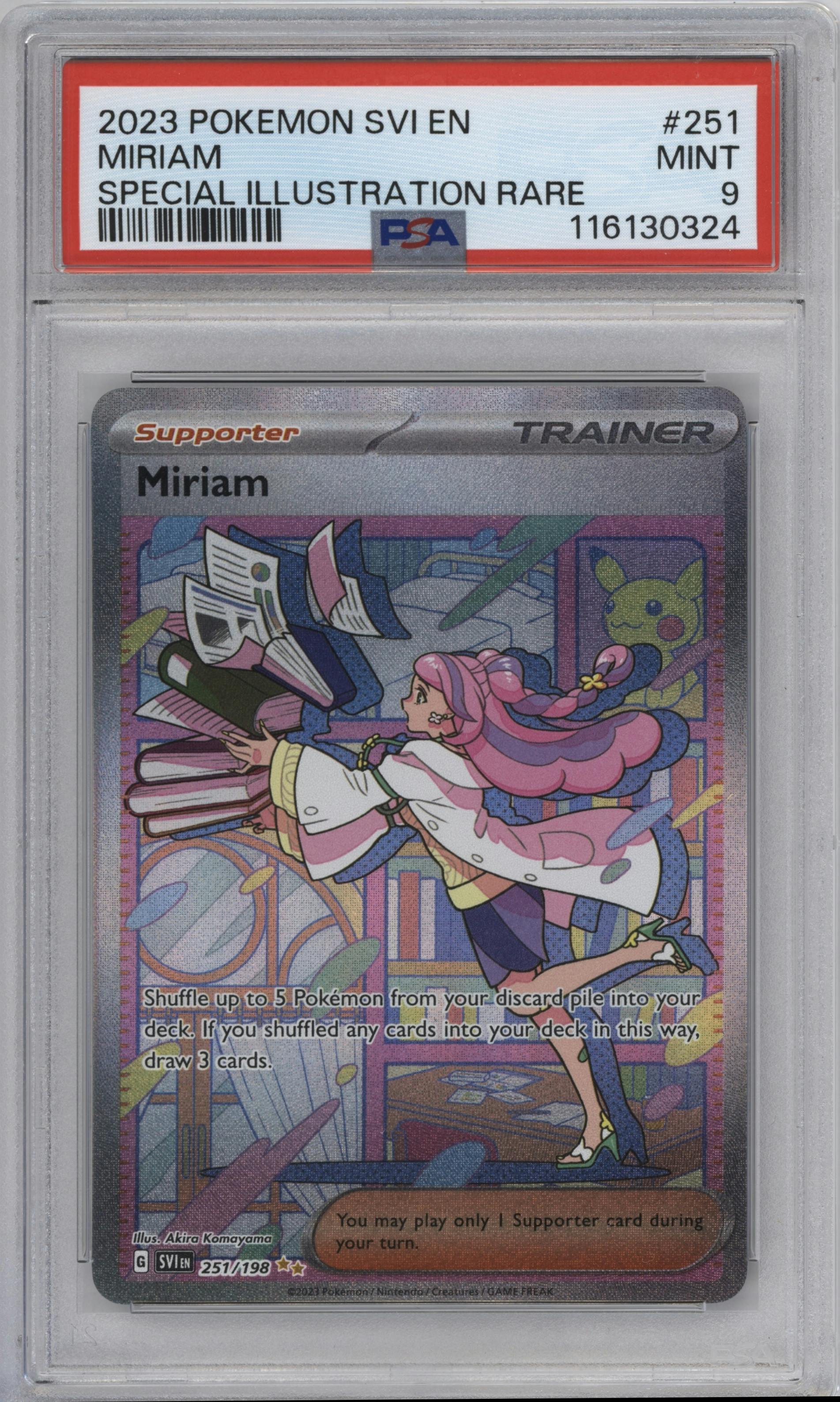 Miriam from the 2023 Pokemon SV set graded by PSA and given an overall grade of 9.