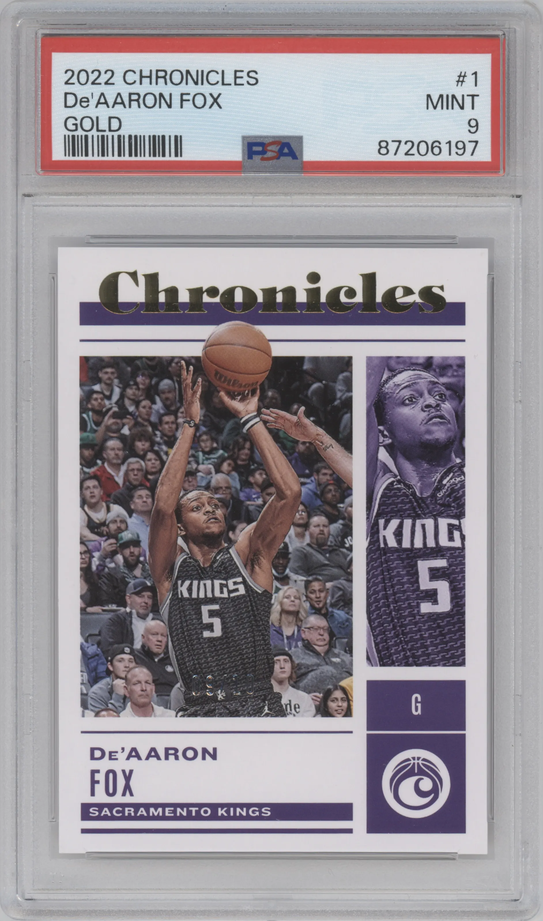 2022 Panini Chronicles De'Aaron Fox Gold #1 PSA 9