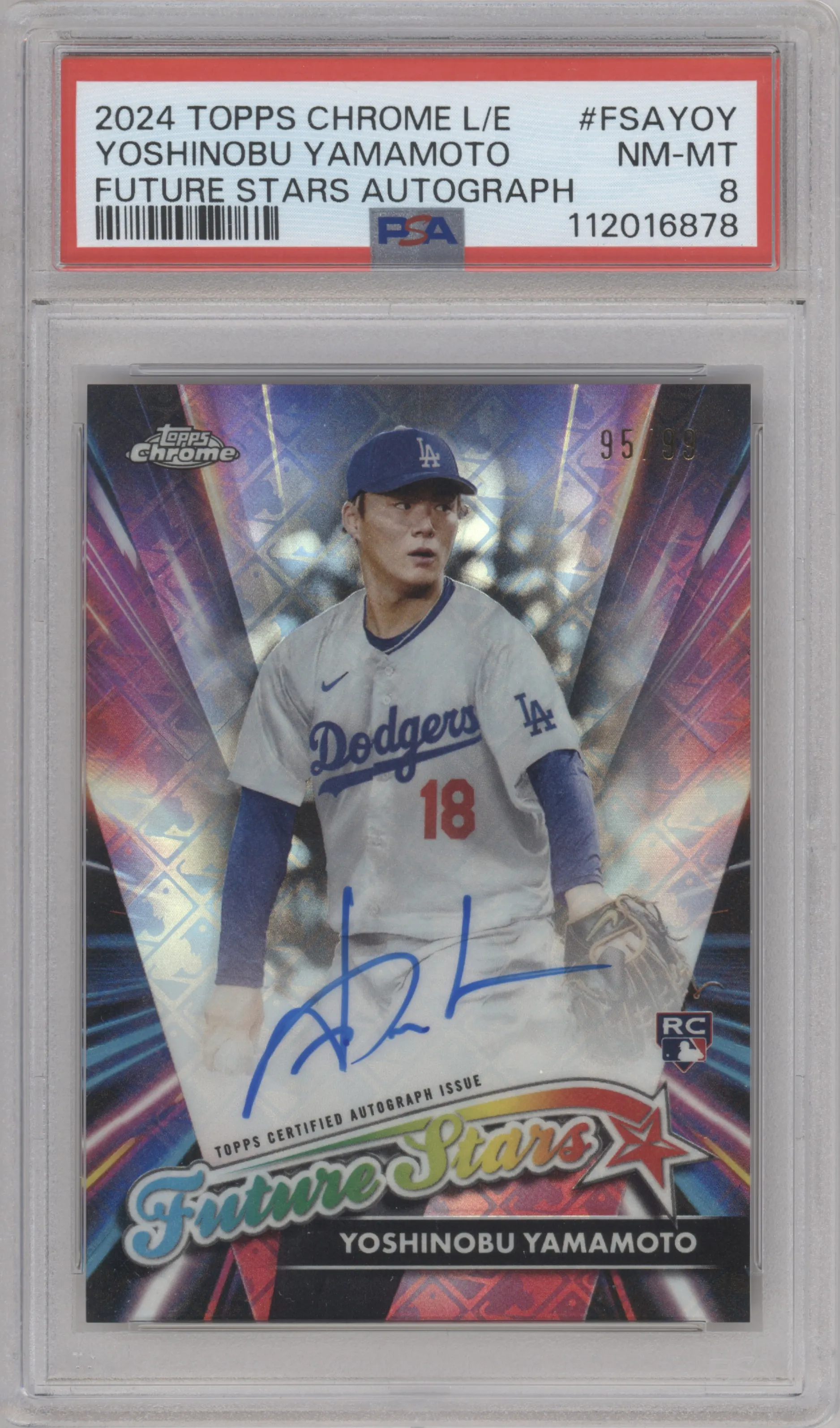 2024 Topps Chrome Logofractor Future Stars Auto Yoshinobu Yamamoto PSA 8