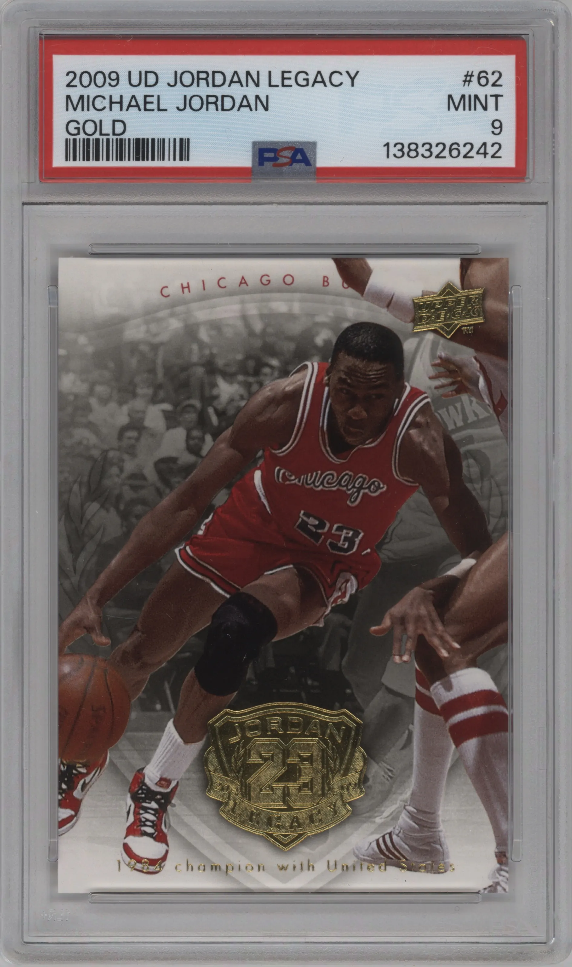 2009 Upper Deck Michael Jordan Legacy Collection Hall of Fame Edition Michael Jordan Gold #62 PSA 9