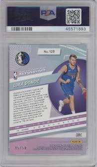 Luka Doncic from the 2018-19 Panini Revolution  set featuring a Cubic parallel graded by PSA and given an overall grade of 10.