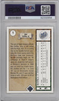 Ken Griffey Jr. from the 1989 Upper Deck set graded by PSA and given an overall grade of 8.