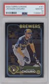 Jackson Chourio from the 2024 Topps Chrome set graded by PSA and given an overall grade of 10.