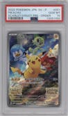 Pikachu from the 2022 Pokemon SV JPN set featuring a Nintendo Switch Scarlet & Violet Pre-Order parallel graded by PSA and given an overall grade of 10.