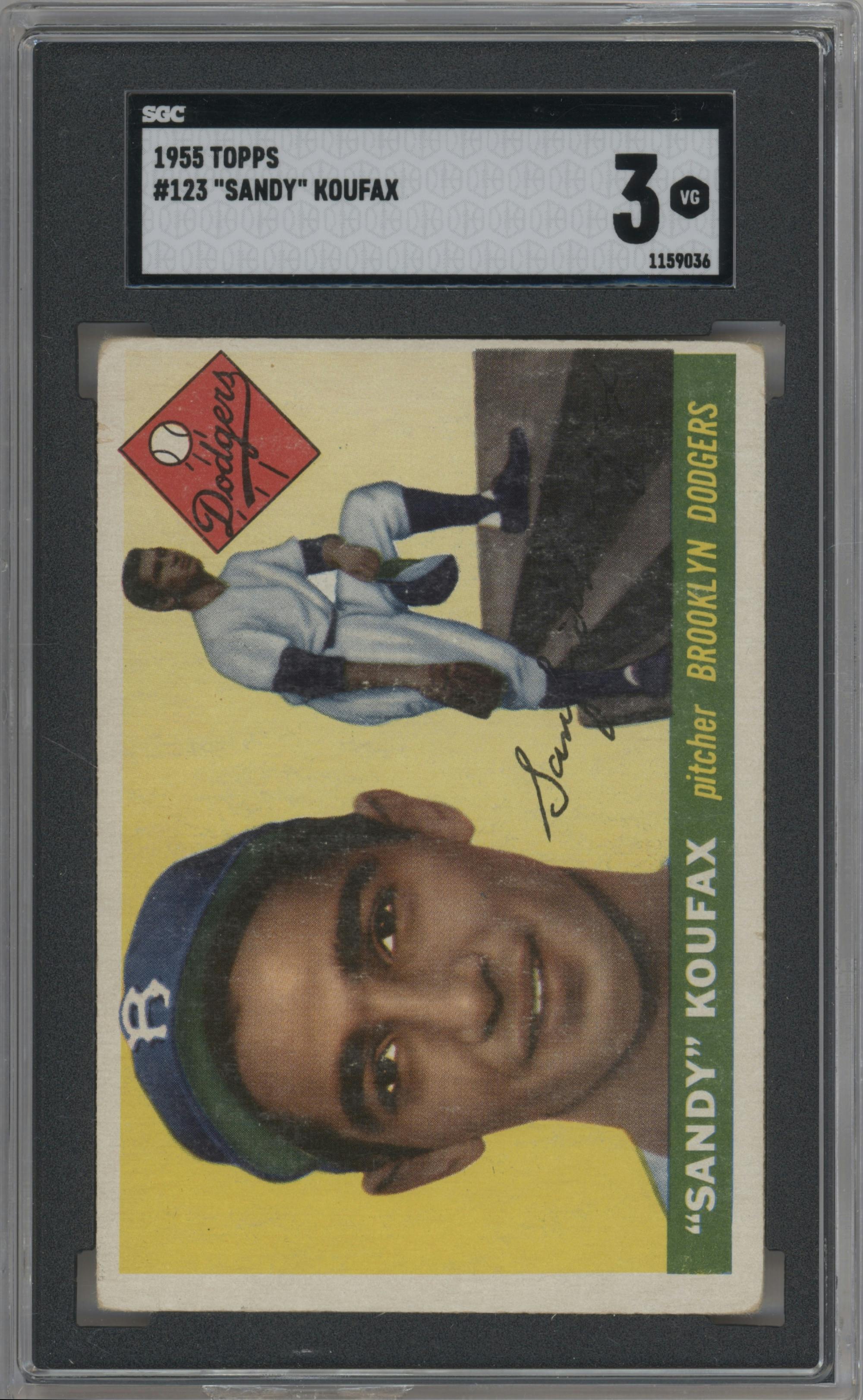 Sandy Koufax from the 1955 Topps set graded by SGC and given an overall grade of 3.